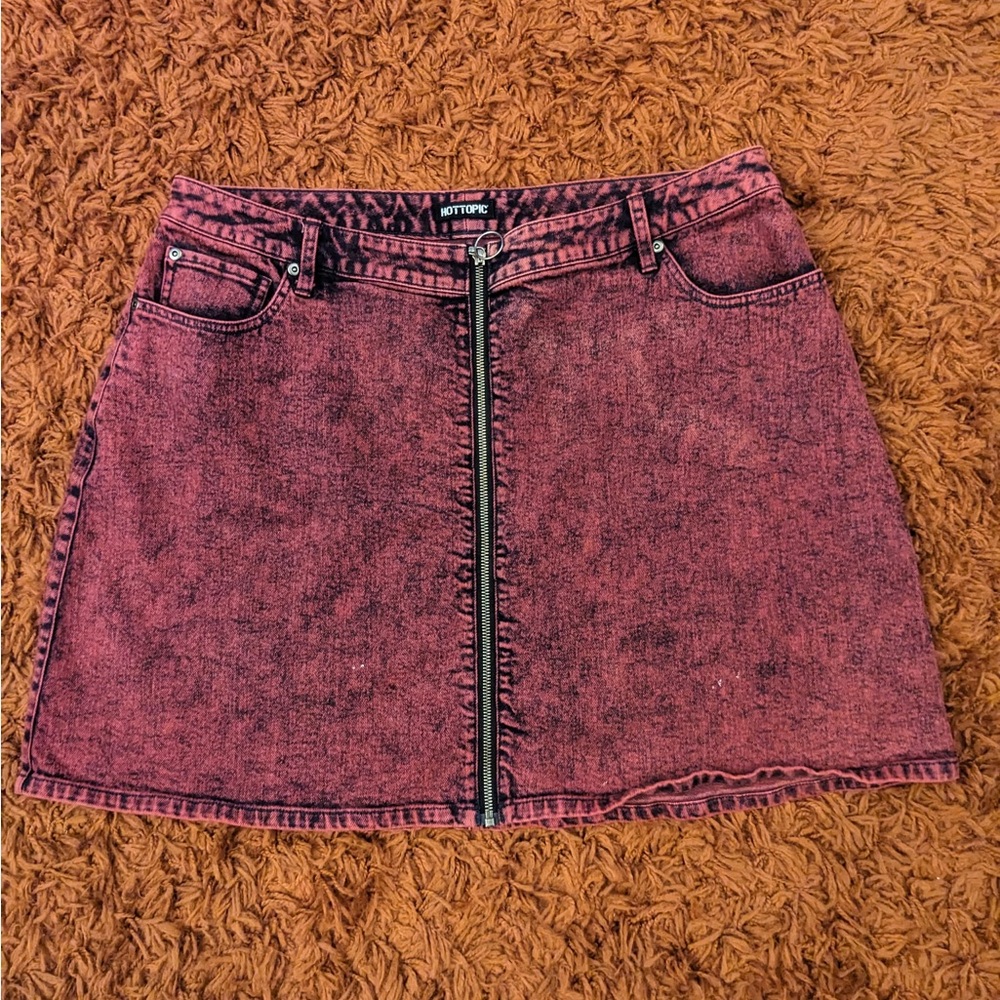 Hot Topic Pink Acid Wash Faux Denim Mini Skirt